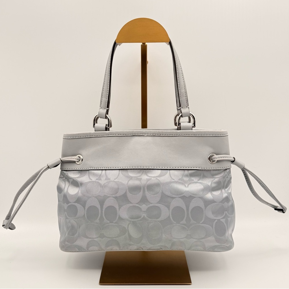 Coach Signature C Gray Leather Trim Satchel Purse Bag Shoulder Tote Handbag - Picture 2 of 15